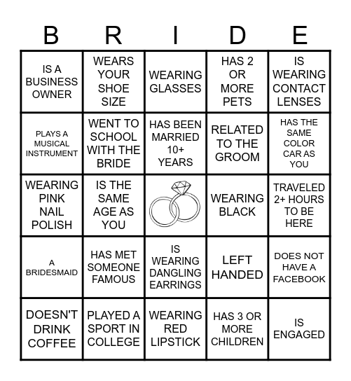 FIND THE GUEST BINGO Card