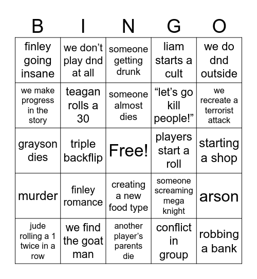 DND Bingo Card