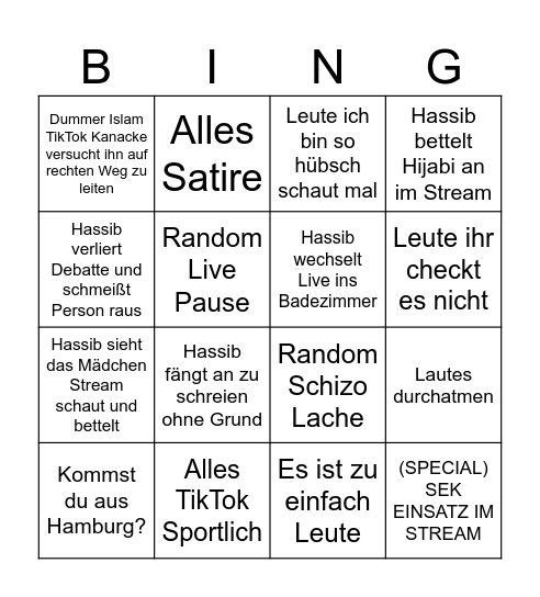 Hassib TikTok Livestream Bingo Card