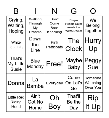 The Day the Music Died Bingo Card