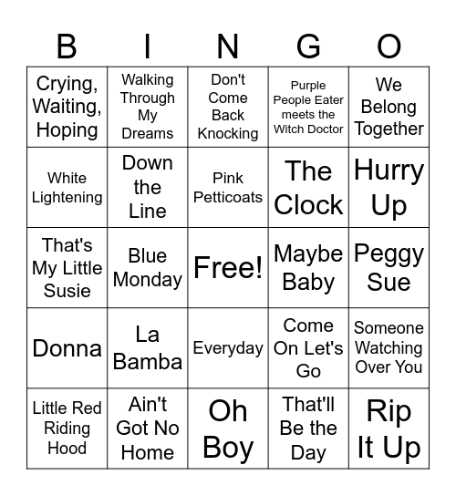 The Day the Music Died Bingo Card