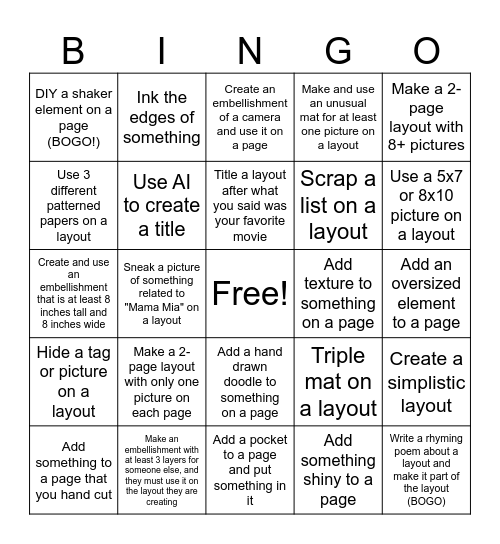 2026 Movie Time Crop Bingo Card