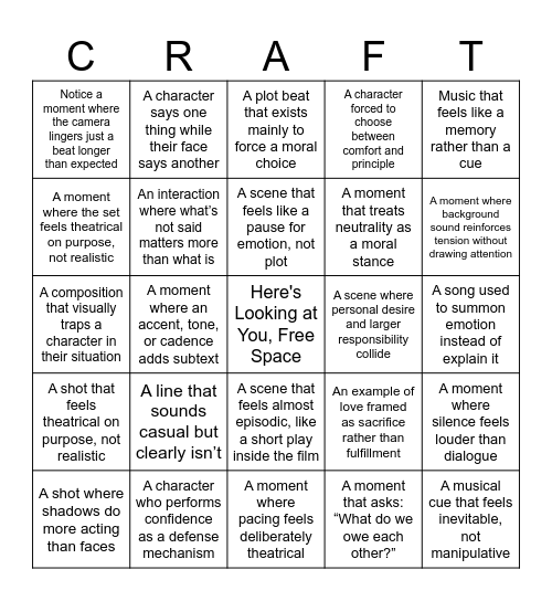 Casablanca Bingo Card