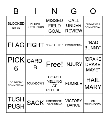 SUPER BOWL 2026 Bingo Card