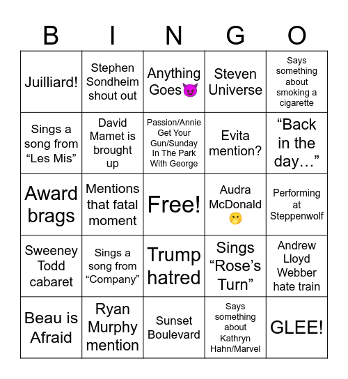 Patti LuPone Bingo Baby Bingo Card