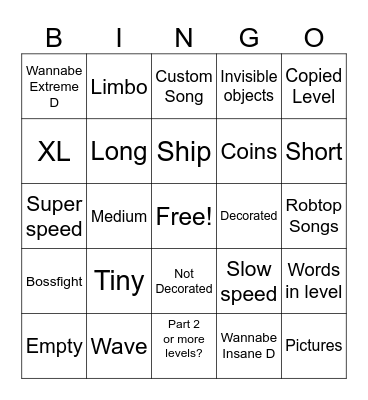 Geometry Dash Recent Tab Bingo! Bingo Card