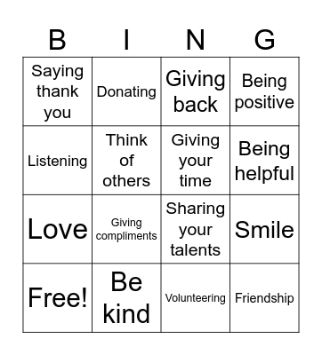 Community Kindness Bingo Card