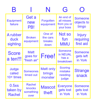 Indoor champs bingo!!!! Bingo Card