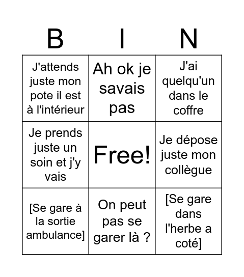 Bingo parking Bingo Card