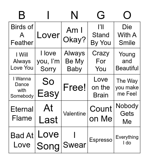 Galentine Singo Bingo Card