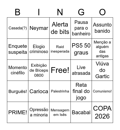 Bingo Teloso Bingo Card