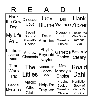 Garrett's Reading Bingo Card