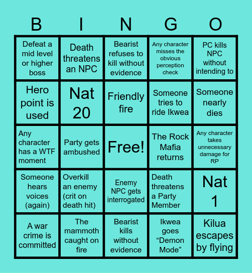 PF2E Bingo Card