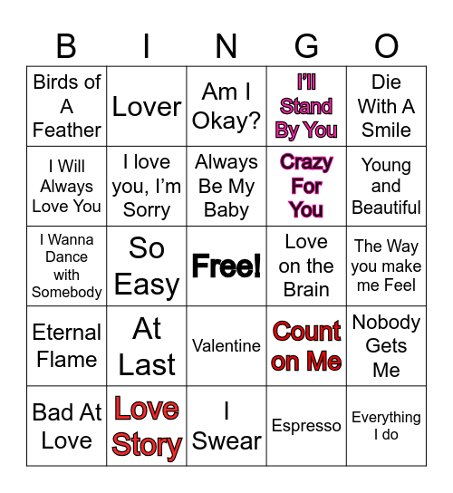 Galentine Singo Bingo Card