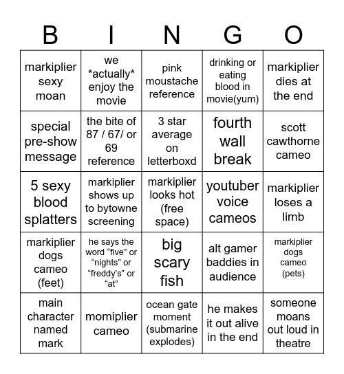 Iron Lung CUFilmSoc Bingo Card