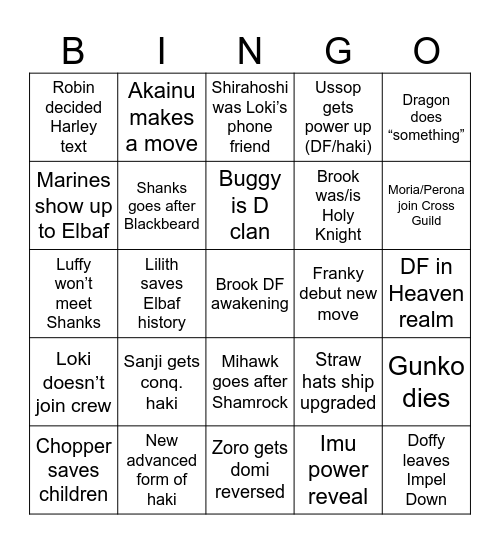 Elbaf ‘26 Bingo Card