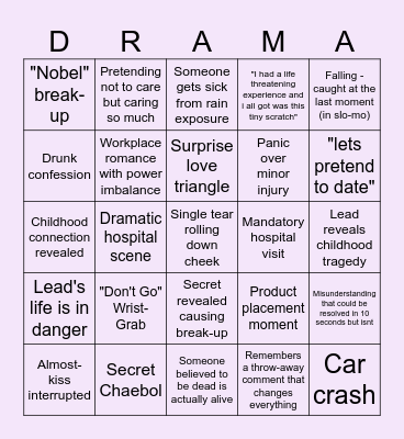 K Drama Bingo Card