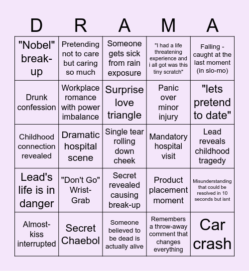 K Drama Bingo Card
