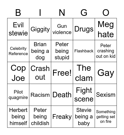 Family guy bingo! Bingo Card