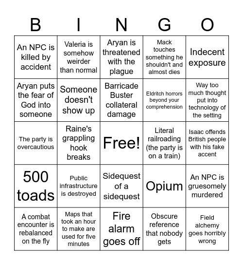 Pathfinder Campaign Bingo Card