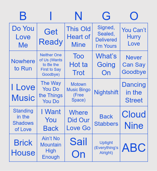 Motown Music Bingo Card