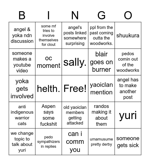 Club Yuri Bingo Card Bingo Card