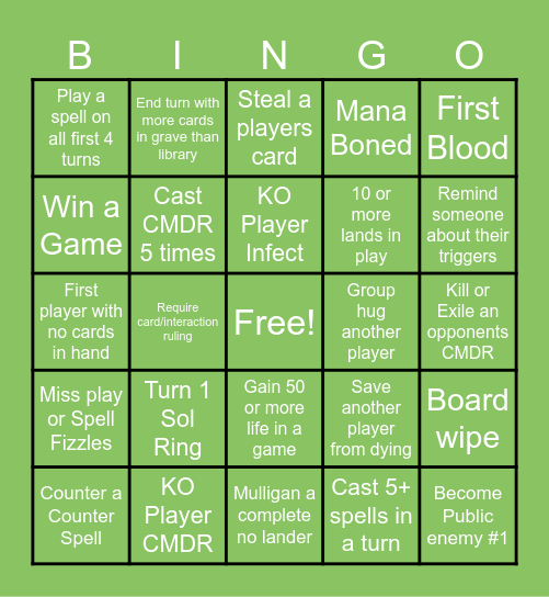 Commander Night Bingo Card
