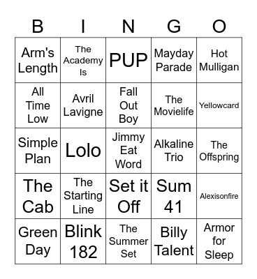 Warped Tour 2026 Bingo Card