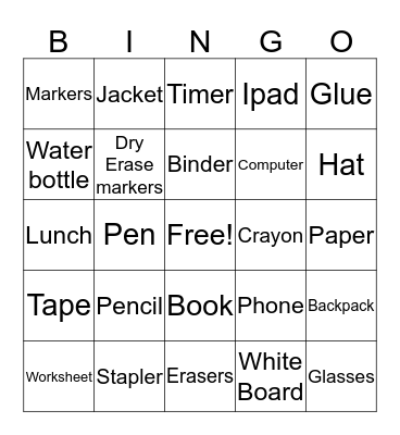 Materials Bingo Card