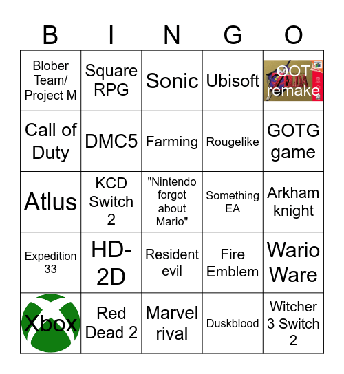 Nintendo BigBoy Direct 6/9/26 Bingo Card