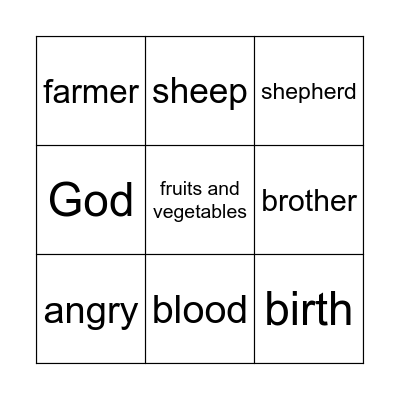 Cain and Abel Bingo Card