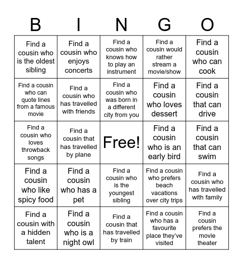 Jus' CUZ Bingo Card