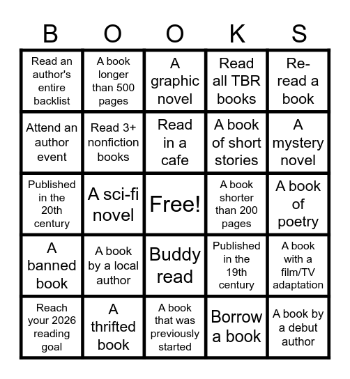 2026 Book Bingo Card