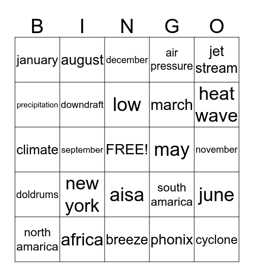 August Bingo Card