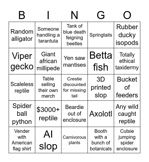 REPTILE EXPO BINGO Card