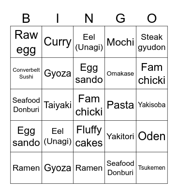 Japan 2026 Food Bingo Card