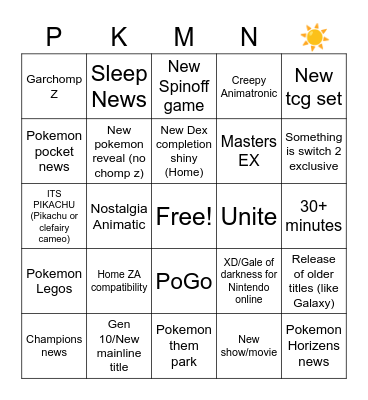 Pokemon Day 2026 Bingo Card