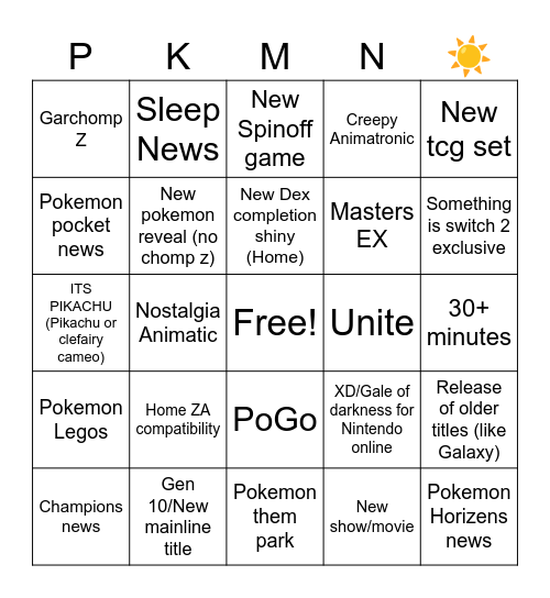Pokemon Day 2026 Bingo Card