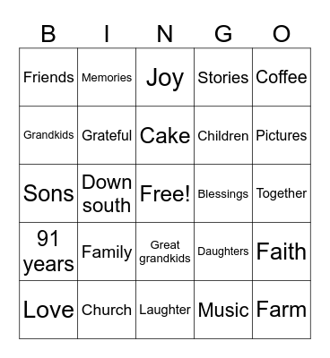 Banny's 91st Birthday Bingo! Bingo Card