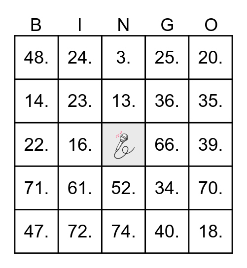 KARAOKE Bingo Card