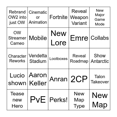 Overwatch Spotlight Bingo Card