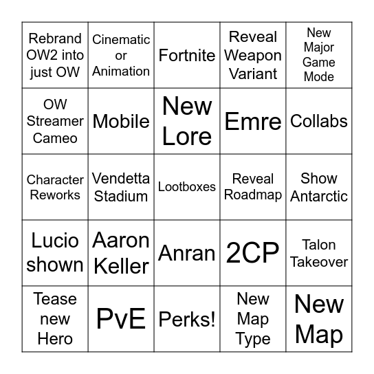 Overwatch Spotlight Bingo Card