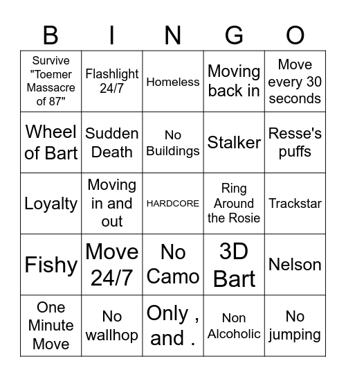 You vs Homer Challenge Bingo Card
