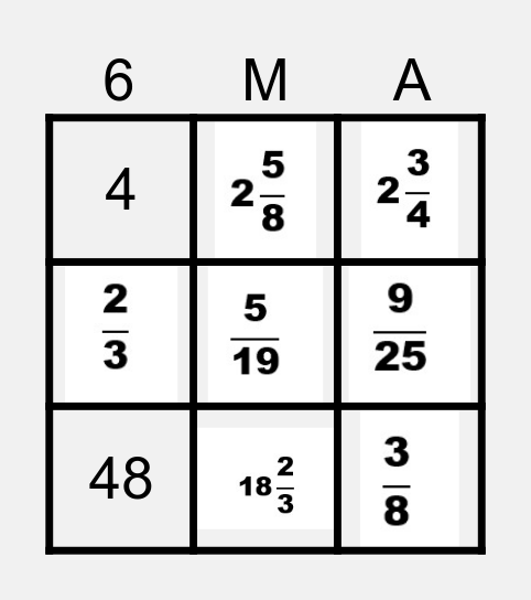 Fractions Bingo Card