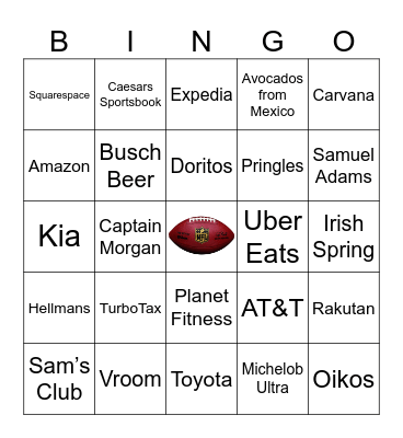 Superbowl Commercial Bingo Card