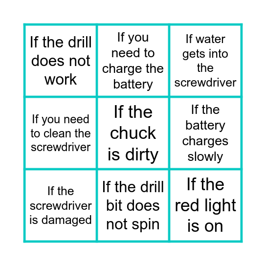 Power Screwdriver - Troubleshooting Guide Bingo Card