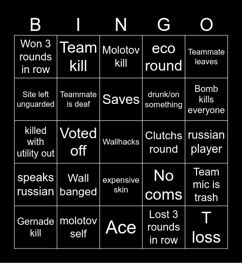 CS2 Tomfoolery Bingo Card Bingo Card