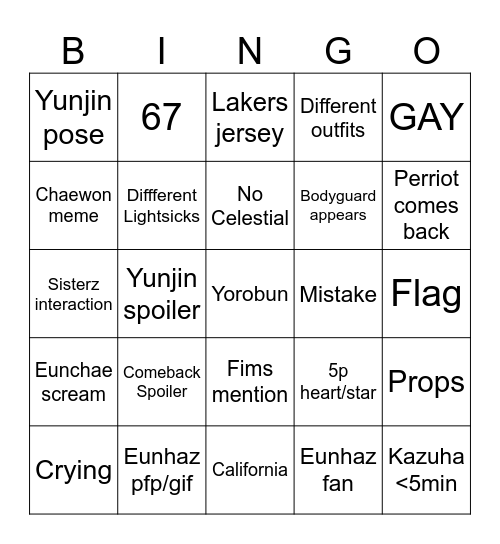 The Final Concert Bingo Card
