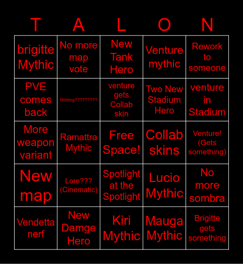 OVERWATCH SPOTLIGHT Bingo Card