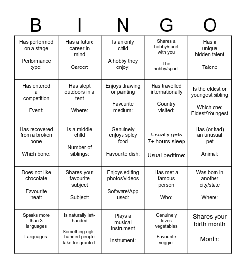 HUMAN BINGO Card